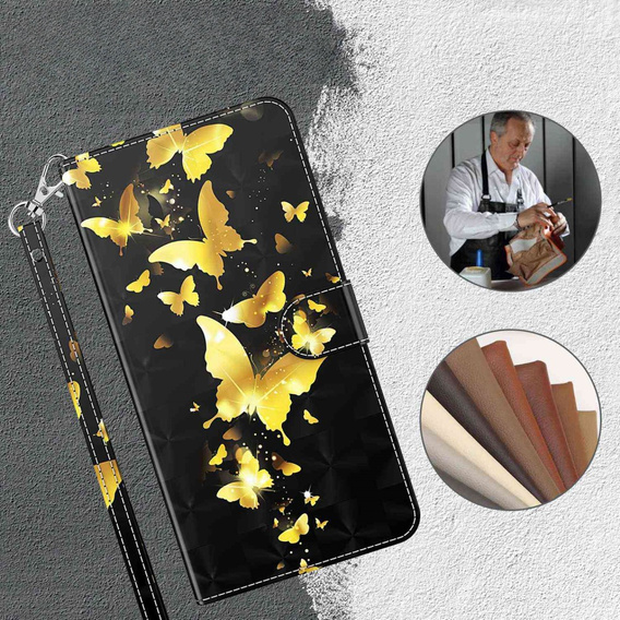 Klopové pouzdro pro Oppo A17, Wallet, Butterflies zlaté