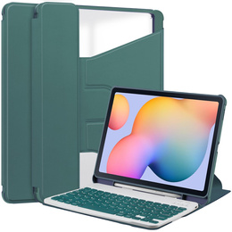 Pouzdro s klávesnicí pro Samsung Galaxy Tab S6 Lite 2024 / 2022 / 2020, Rotary 360° Leather, tmavě zelené