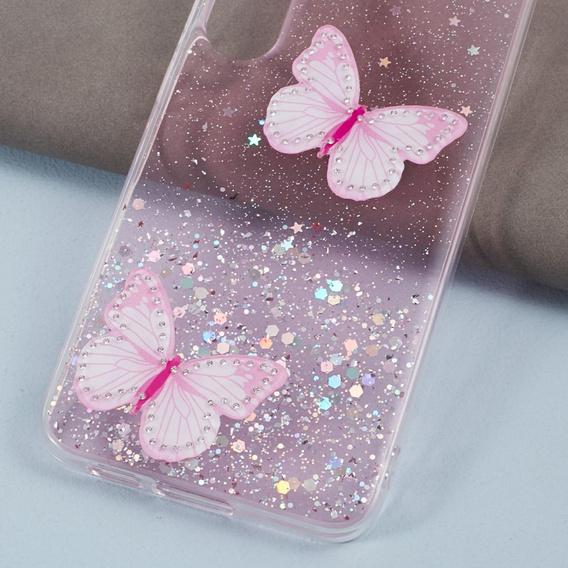 Pouzdro pro Samsung Galaxy S24, Glitter Butterfly, růžové