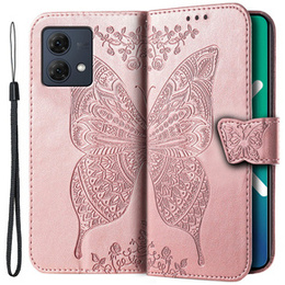 Klopové pouzdro pro Motorola Moto G84, Butterfly, růžové rose gold