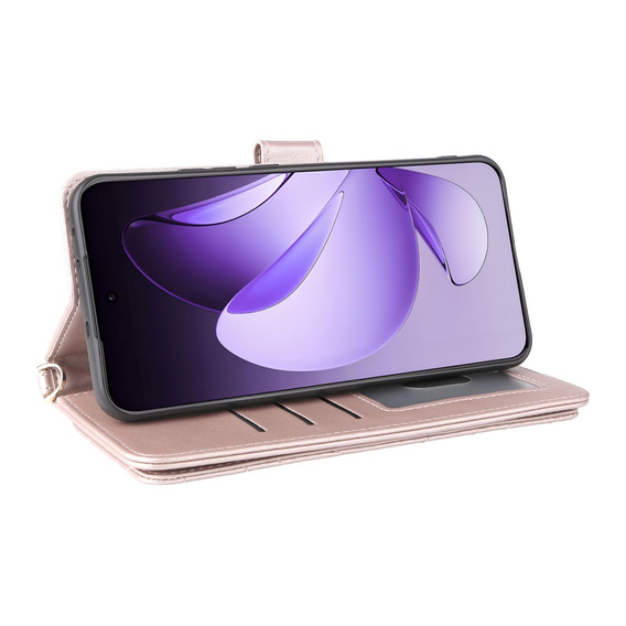 Flipové pouzdro pro Oppo Reno 13 Pro 5G, Crossbody Leather Wallet, růžové
