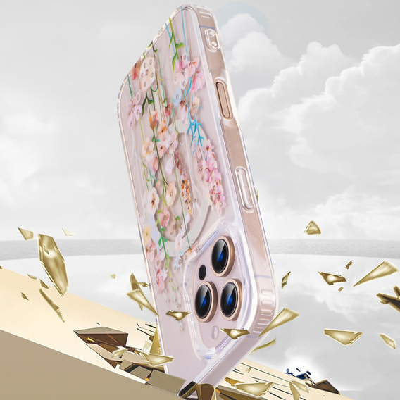 Magnetické pouzdro s květinovým laserovým vzorem pro iPhone 16 Pro