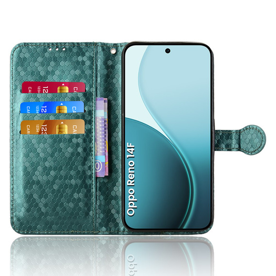 Klopové pouzdro pro Oppo Reno 14F, Wallet Rhombus, zelené