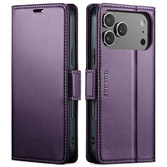 ERBORD Lesklé peněženkové pouzdro Litchi s klopou pro iPhone 17 Pro Max