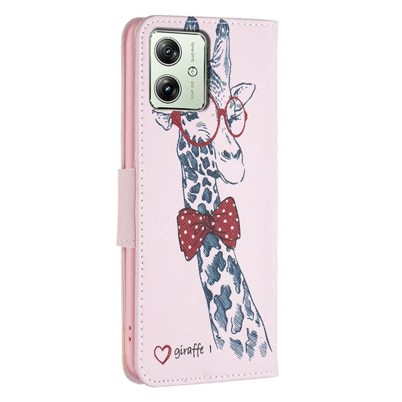 Klopové pouzdro pro Motorola Moto G54 5G, Wallet, giraffe, růžové