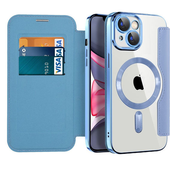 Klopové pouzdro pro iPhone 14, RFID Wallet MagSafe CamShield, modré